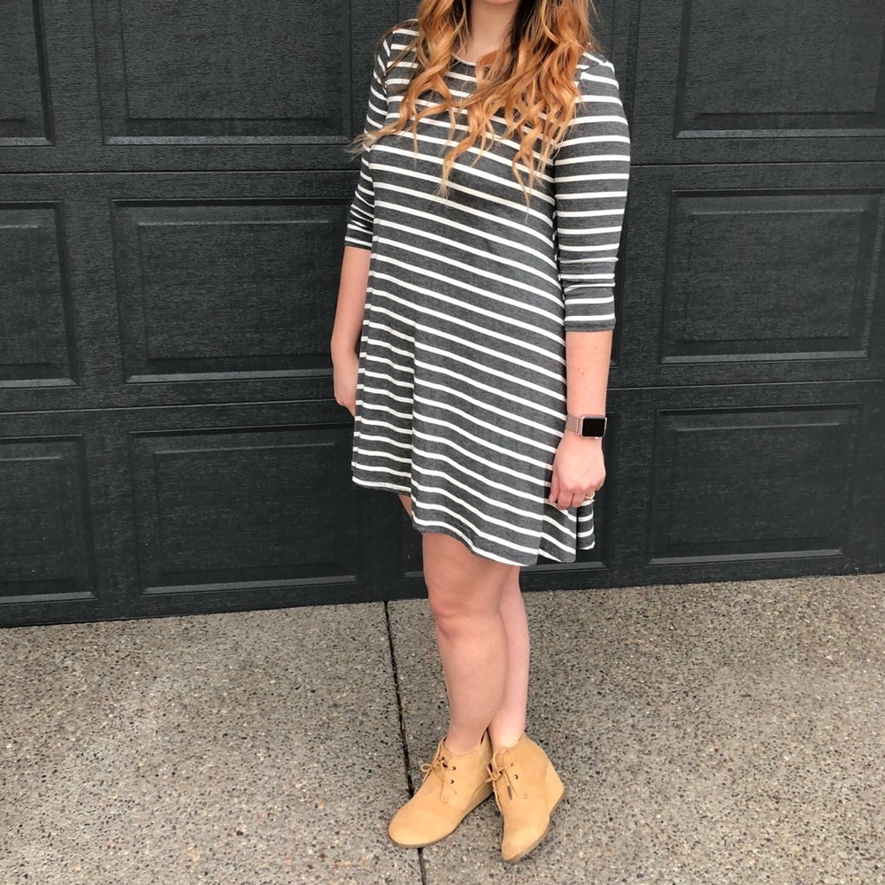 Gray striped tunic dress